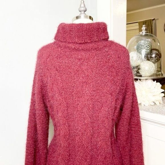 Lulu’s Joyous Cable Knit Turtleneck Sweater Dress Red Maroon Medium - Picture 9 of 12